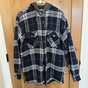 BTC Blue and White Plaid Hooded Shirt Jacket
